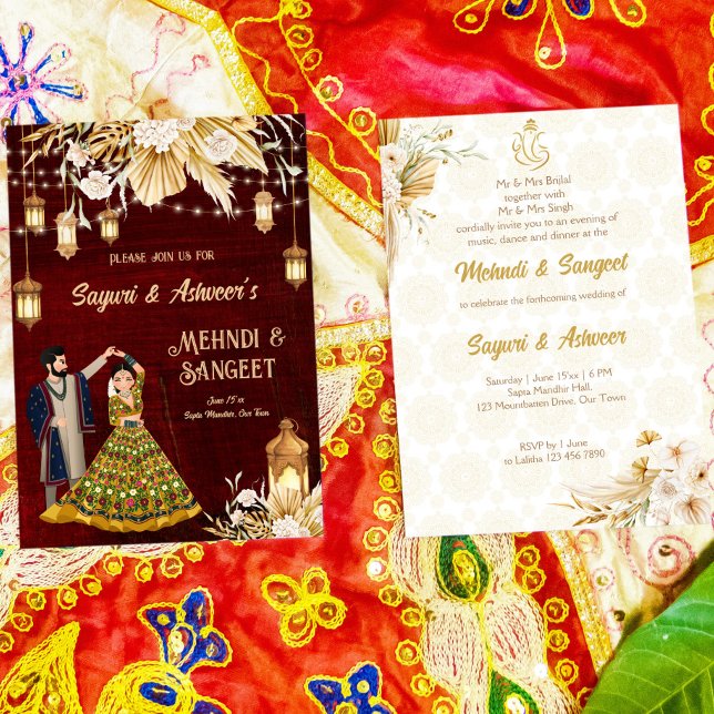 Invitation Le couple indien Mehndi Sangeet maroon (Créateur téléchargé)
