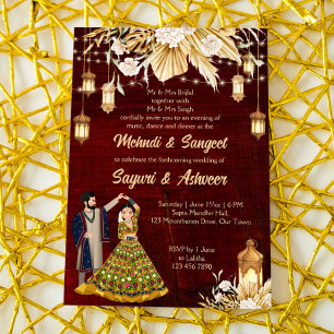Invitation Le couple indien Mehndi Sangeet maroon