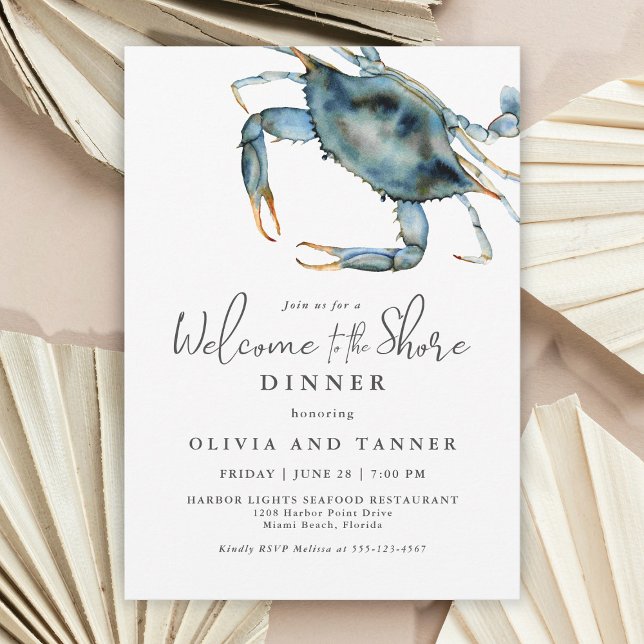 Invitation Le crabe bleu aquarelle Bienvenue au dîner sur la  (This invitation is available as both printed or digital download for your convenience!)