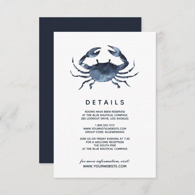 Invitation Le crabe bleu | Détails de l'invité Mariage (Devant / Derrière)