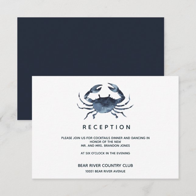 Invitation Le crabe bleu | Salle De Réception De Mariage (Devant / Derrière)