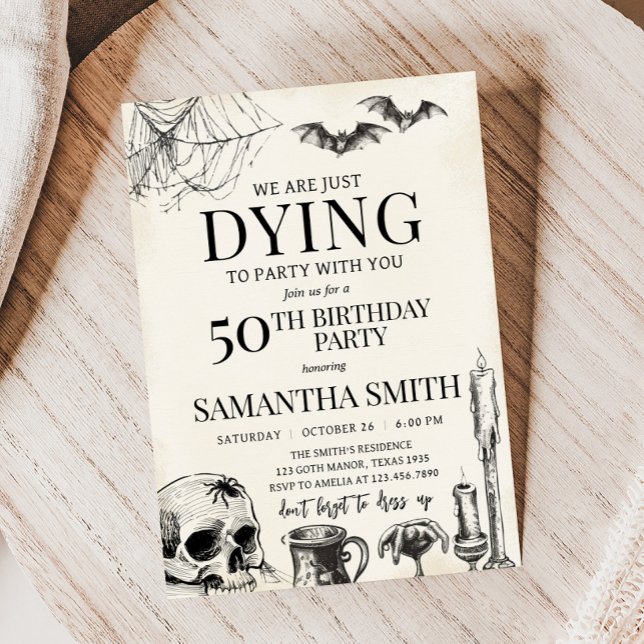 Invitation Le crâne meurt à la fête d'Halloween fête d'annive (Skull Dying to Party Gothic Halloween Birthday Party Invitation)