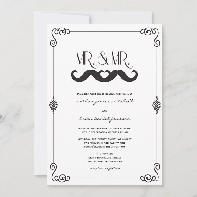 Invitation Le cru classique d'amour de moustache met en (Devant)