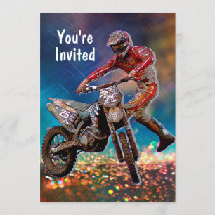 Invitation Le cycliste Dirt dans la tempête de pluie de crist