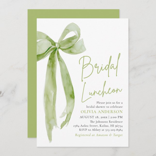 Invitation Le déjeuner de la nuptiale de Green Bow She's Tyin (Devant / Derrière)