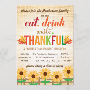 Invitation Le déjeuner Potluck de thanksgiving mangent la