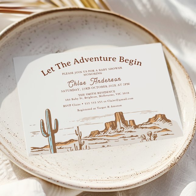 Invitation Le désert rustique : l'aventure commence le Baby s (let the Adventure Begin baby Shower Invitation, Western Desert Wilderness Baby Shower Invite Boy)