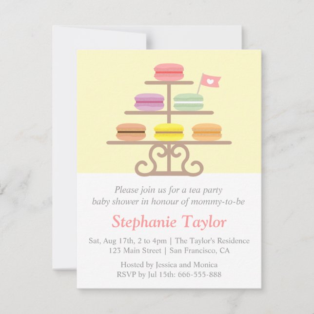Invitation Le Dessert de Macaron, Baby shower de Tea Party, M (Devant)