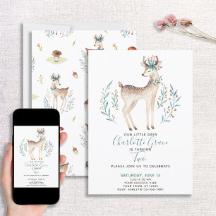 Invitation Le deuxième anniversaire du bébé des cerfs de forê