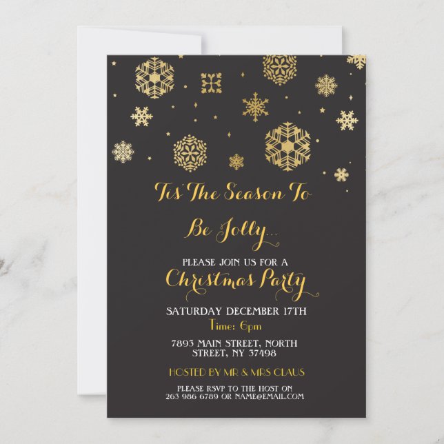 Invitation Le dîner de Christma Gold Snow Flakes Invite (Devant)