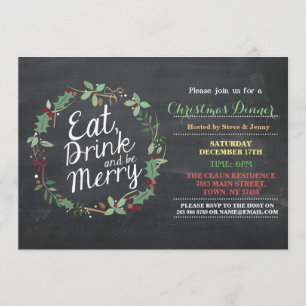 Invitation Le dîner de Noël mangent la boisson et soient