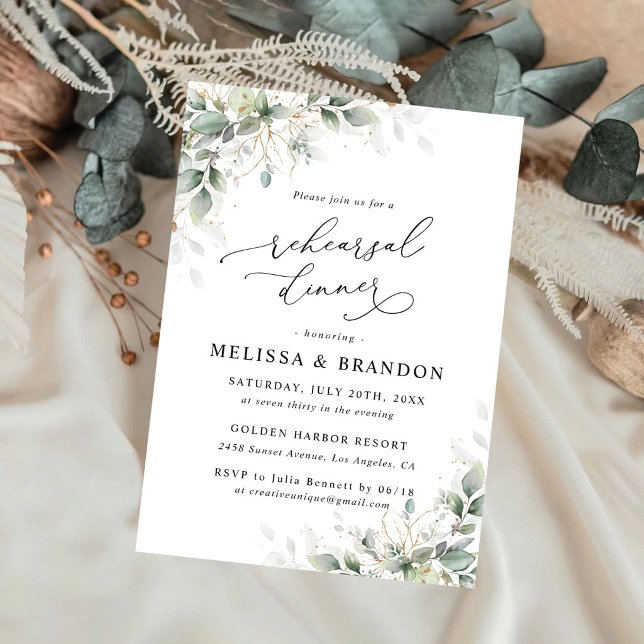Invitation Le dîner de répétition de mariage Minimal Eucalypt (Créateur téléchargé)