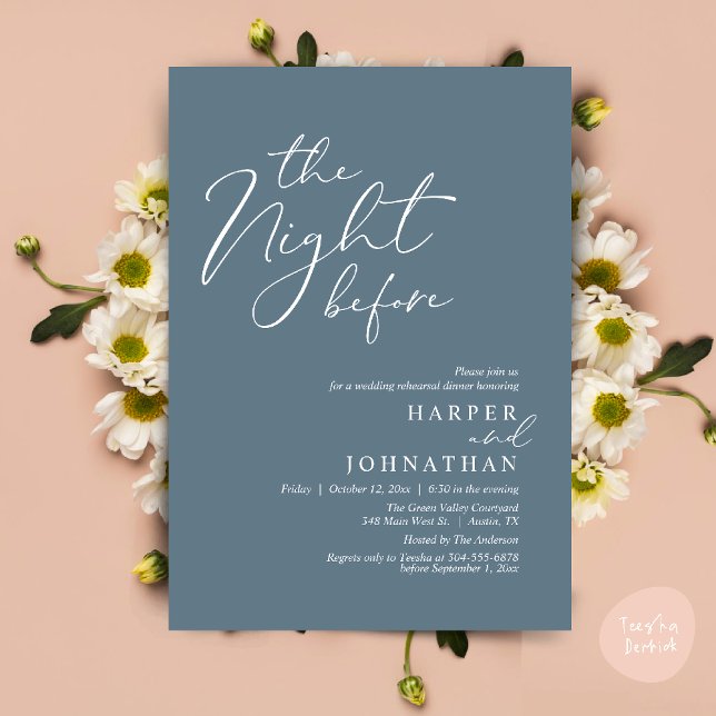Invitation Le Dîner de Répétition de Mariage Romantique de la (The Night Before Romantic Wedding Rehearsal Dinner Modern Invitation Card PDF Dusty Blue)