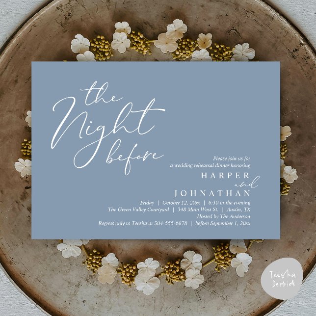 Invitation Le Dîner de Répétition de Mariage Romantique de la (The Night Before Romantic Wedding Rehearsal Dinner Modern Invitation Card PDF Dusty Blue)