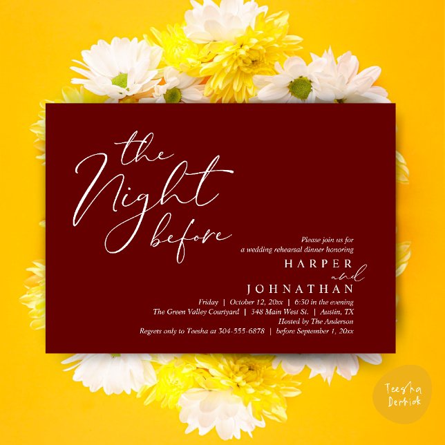 Invitation Le Dîner de Répétition de Mariage Romantique de la (The Night Before Romantic Wedding Rehearsal Dinner Modern Invites Card PDF Burgundy Wine Red)