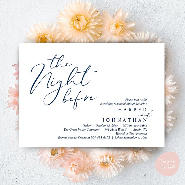 Invitation Le Dîner de Répétition de Mariage Romantique de la (The Night Before Romantic Wedding Rehearsal Dinner Modern Invitation Card PDF Navy Blue)