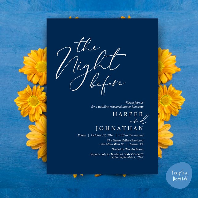 Invitation Le Dîner de Répétition de Mariage Romantique de la (The Night Before Romantic Wedding Rehearsal Dinner Modern Invitation Card PDF Navy Blue)