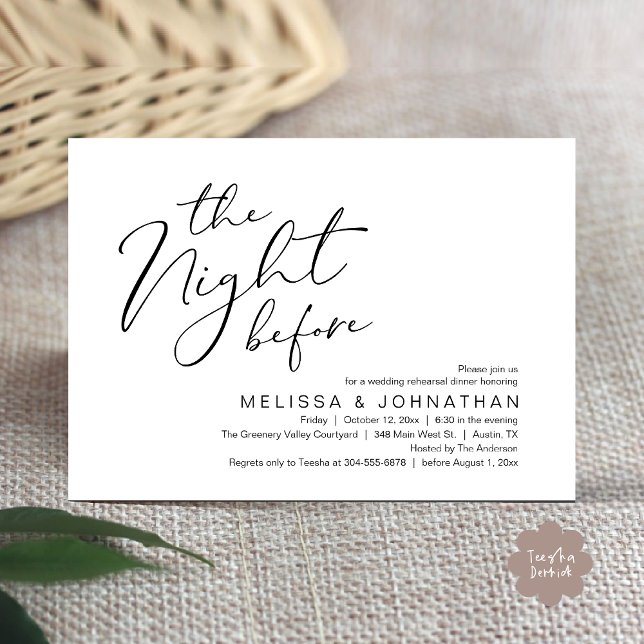 Invitation Le Dîner de Répétition de Mariage Romantique de la (The Night Before Romantic Modern Wedding Rehearsal Dinner Aesthetic Invites Card PDF Black White)