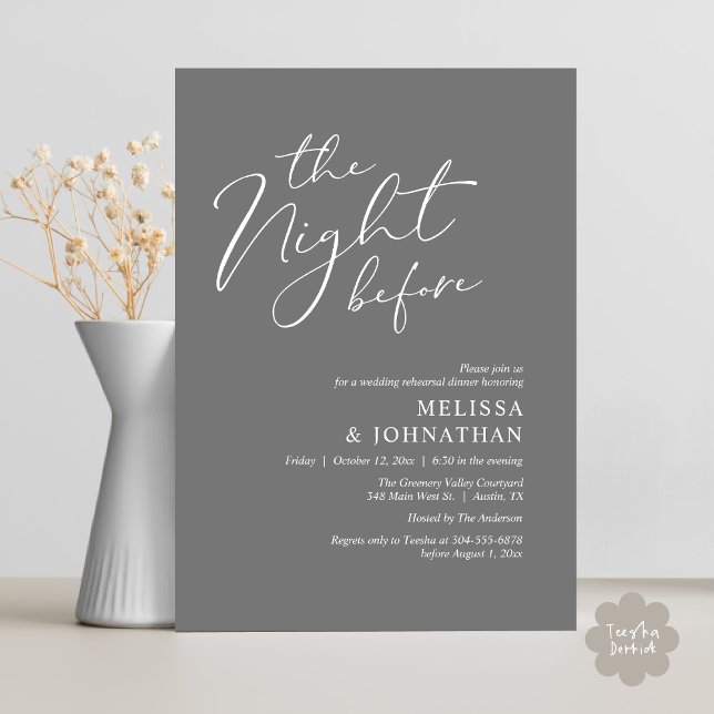 Invitation Le Dîner de Répétition de Mariage Romantique de la (The Night Before Romantic Modern Wedding Rehearsal Dinner Aesthetic Invites PDF Classy Dark Grey)