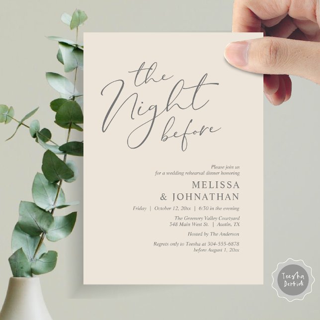 Invitation Le Dîner de Répétition de Mariage Romantique de la (The Night Before Romantic Modern Wedding Rehearsal Dinner Aesthetic Invites PDF Classy Cream Grey)