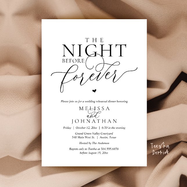 Invitation Le Dîner de Répétition Romantique de la Nuit Avant (The Night Before Forever Romantic Rehearsal Dinner Invitation Card Black and White)