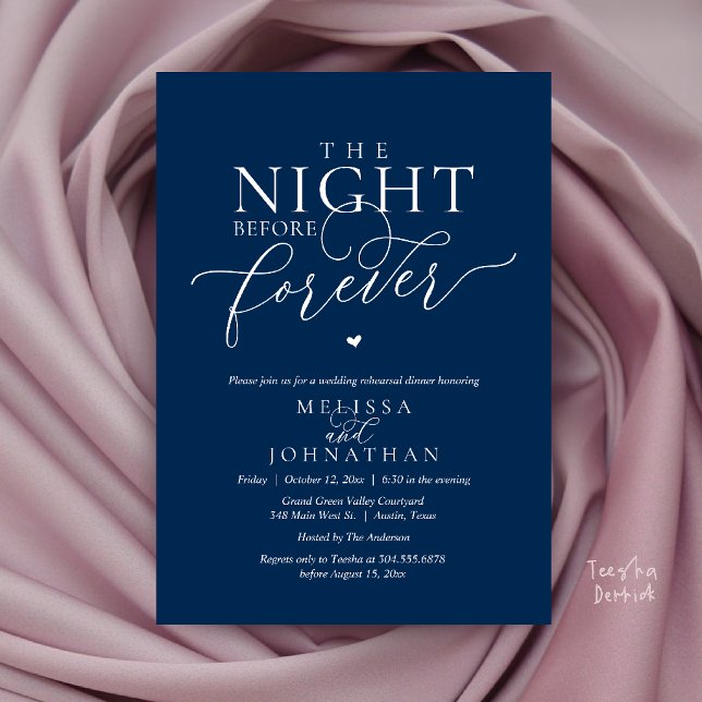 Invitation Le Dîner de Répétition Romantique de la Veille de  (The Night Before Forever Romantic Rehearsal Dinner Invitation Card Navy Blue)