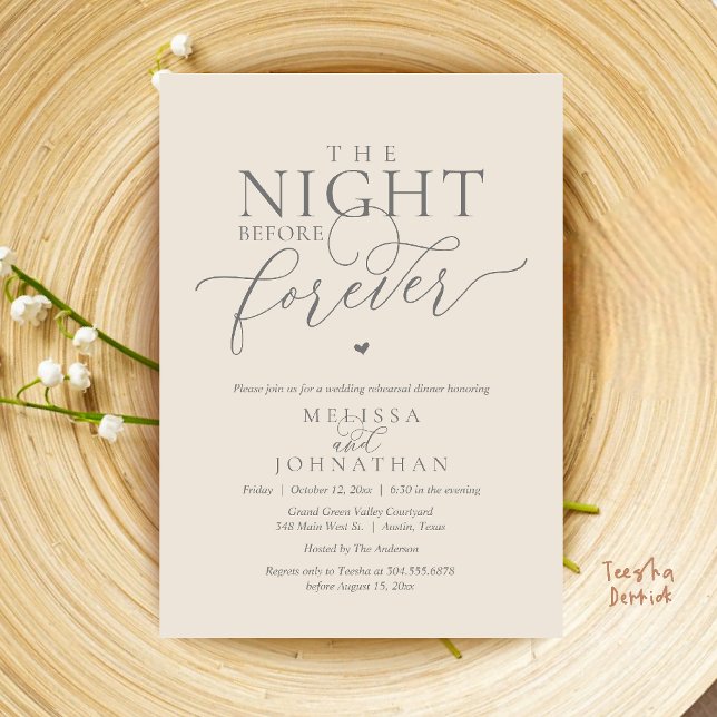 Invitation Le Dîner de Répétition Romantique de la Veille de  (The Night Before Forever Romantic Rehearsal Dinner Invitation Card Cream and Grey)