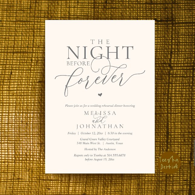 Invitation Le Dîner de Répétition Romantique de la Veille de  (The Night Before Forever Romantic Rehearsal Dinner Invitation Card Ivory Grey)