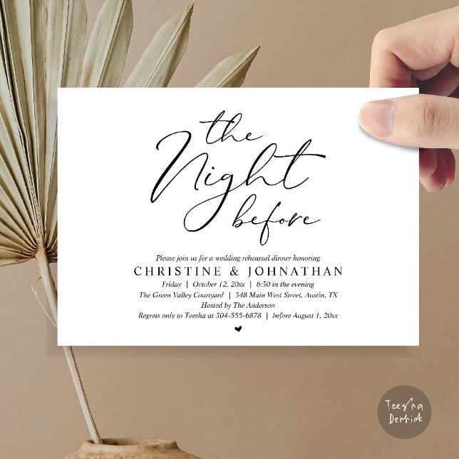 Invitation Le dîner romantique de la veille de la répétition  (The Night Before Wedding Rehearsal Romantic Dinner Invitation Card in Black and White)