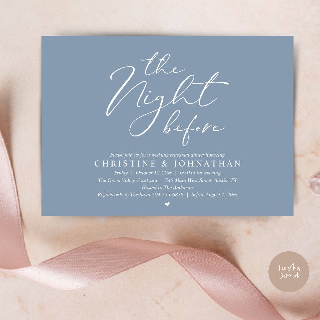 Invitation Le dîner romantique de répétition de mariage la ve (The Night Before Wedding Rehearsal Romantic Dinner Invitation Card in Dusty Blue)