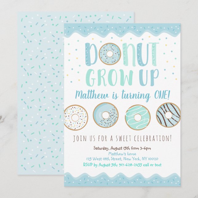 Invitation Le Donut grandit à l'Anniversaire du Donut bleu (Devant / Derrière)
