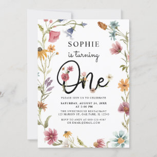 Invitation Le fleur sauvage Tourne Une Fille 1er Anniversaire