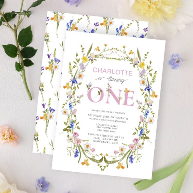 Invitation Le fleur sauvage Tourne Une Fille D'Été Premier An (1st Birthday Invitation)
