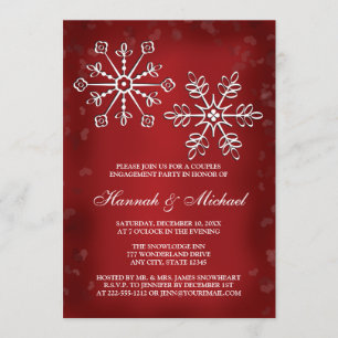 INVITATION LE FLOCON DE NEIGE ROUGE ET BLANC COUPLE LA PARTIE