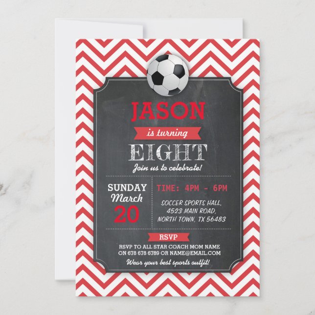 Invitation Le football de rouge de sport d'anniversaire de (Devant)