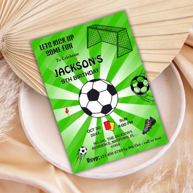 Invitation Le football de sport vert thème moderne 9e anniver (Créateur téléchargé)