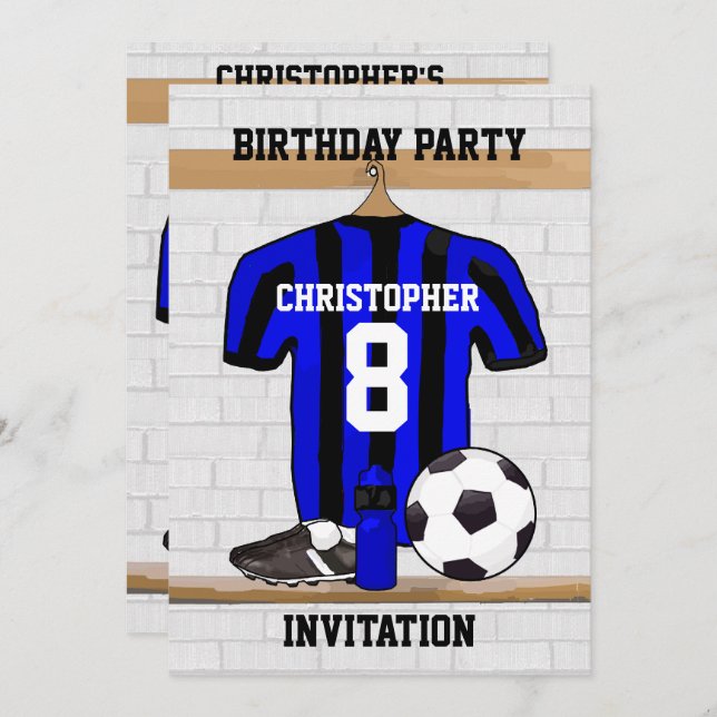 Invitation Le football Jersey bleu et noir personnalisé du (Devant / Derrière)