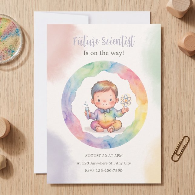 Invitation Le futur scientifique est en route (Future Scientist Baby Shower Invitation)