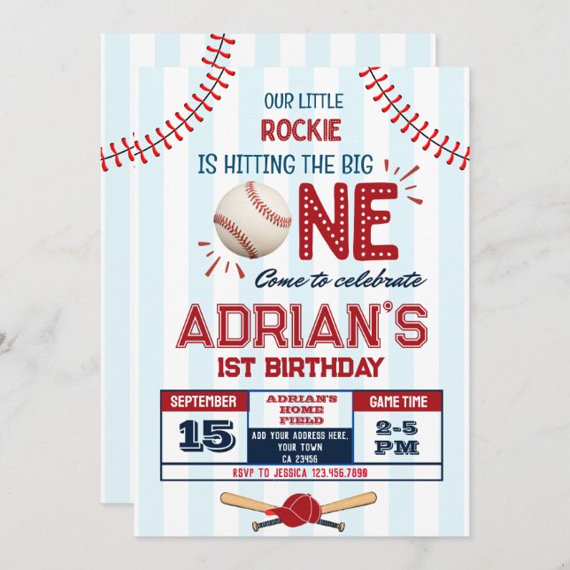 Invitation Le garçon de 1er anniversaire du baseball (Devant / Derrière)