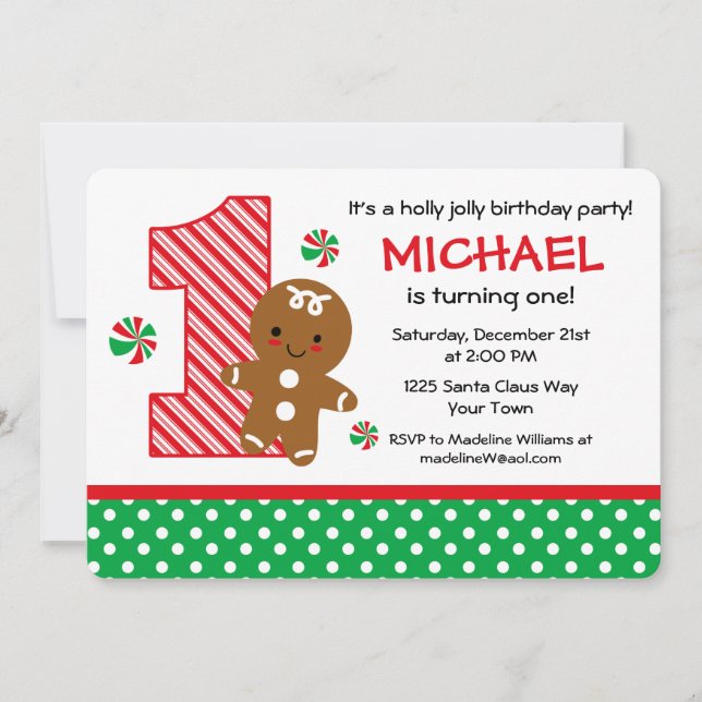 Invitation Le Garçon en pain d'épices 1er anniversaire (Devant)