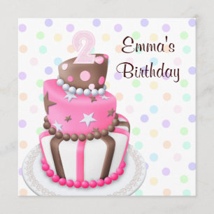 Invitation Le gâteau Brown rose présente la 2ème fête