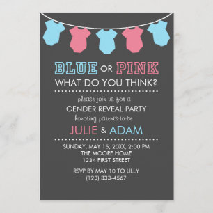 Invitation Le genre bleu ou rose indiquent le gris