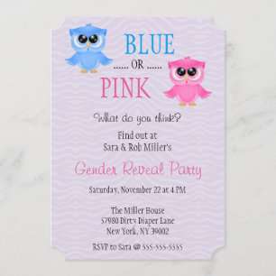 Invitation Le genre bleu ou rose mignon de hibou indiquent