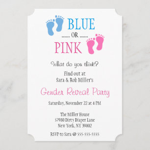 Invitation Le genre bleu ou rose mignon d'empreinte de pas