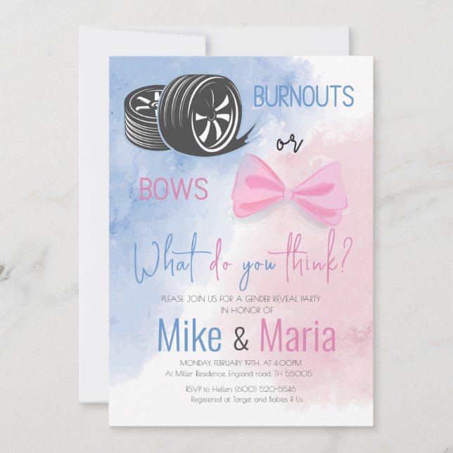 Invitation Le genre Burnouts ou Bows révèle l'invitation de l (Devant)