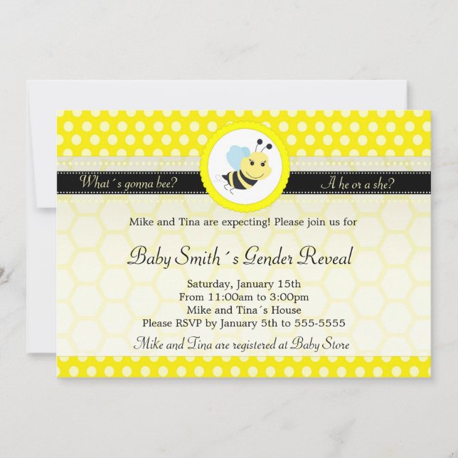Invitation Le genre de baby shower d'abeille indiquent le (Devant)