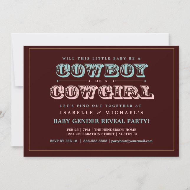 Invitation Le genre de bébé de pays de cowboy ou de cow-girl (Devant)