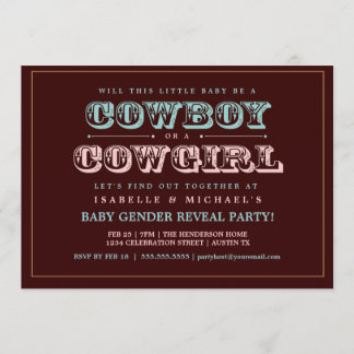 Invitation Le genre de bébé de pays de cowboy ou de cow-girl