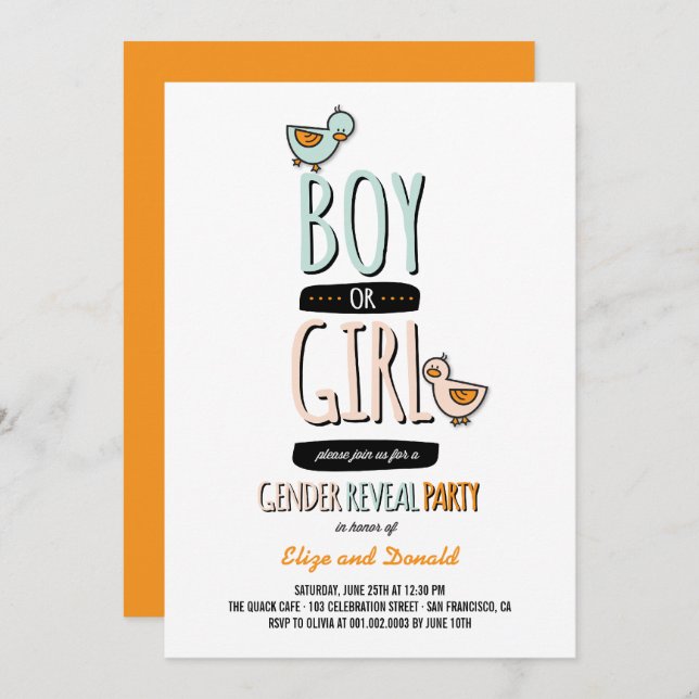 Invitation Le genre de canards de bébé ou de fille indiquent (Devant / Derrière)