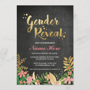 Invitation Le genre indiquent le noir floral d'or